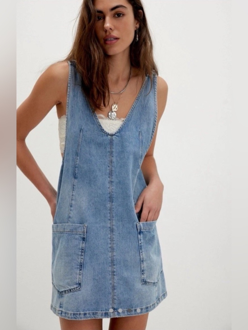 We The Free Women’s High Roller Skirttall Denim Overall Mini Dress Size Medium
